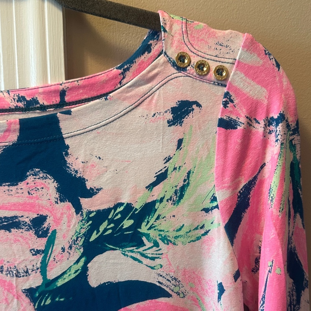 Lilly Pulitzer Pink and Blue Floral Long Sleeve Dress Medium - Picture 3 of 7